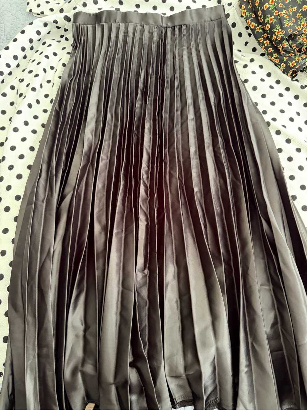 Haute Monde Black Pleated Satin Midi Skirt